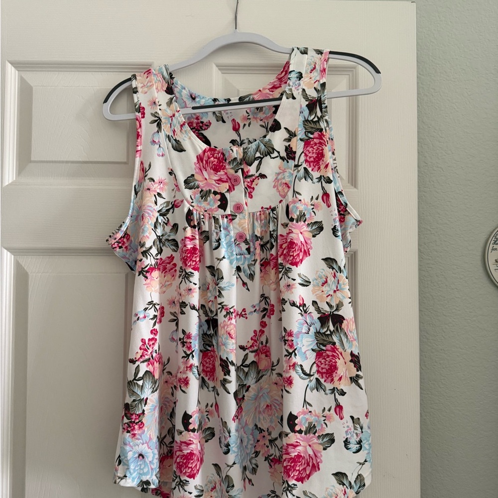 Amazon Floral Tank Top - Pink and Blue